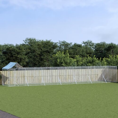 Outdoor Dog Kennel with Roof Silver 14x2x2.5mGalvanised Steel - Image 5