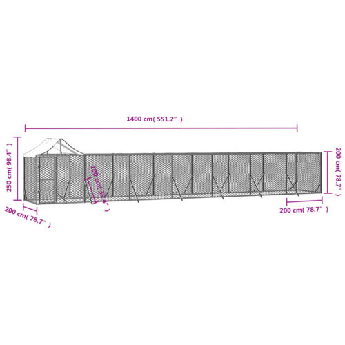 Outdoor Dog Kennel with Roof Silver 14x2x2.5mGalvanised Steel - Image 4