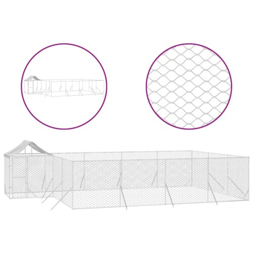 Outdoor Dog Kennel with Roof Silver 10x6x2.5mGalvanised Steel - Image 2