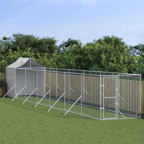 Outdoor Dog Kennel with Roof Silver 2x14x2.5mGalvanised Steel - Image 5