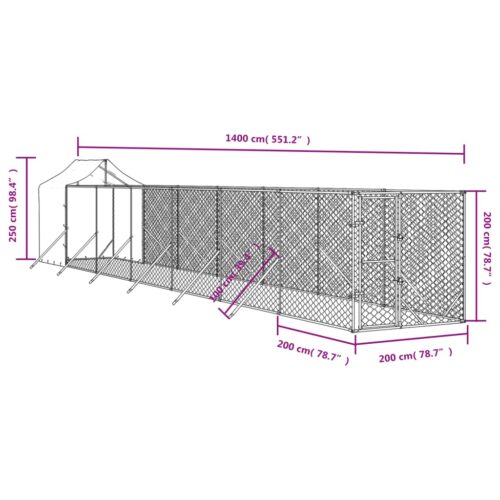 Outdoor Dog Kennel with Roof Silver 2x14x2.5mGalvanised Steel - Image 4