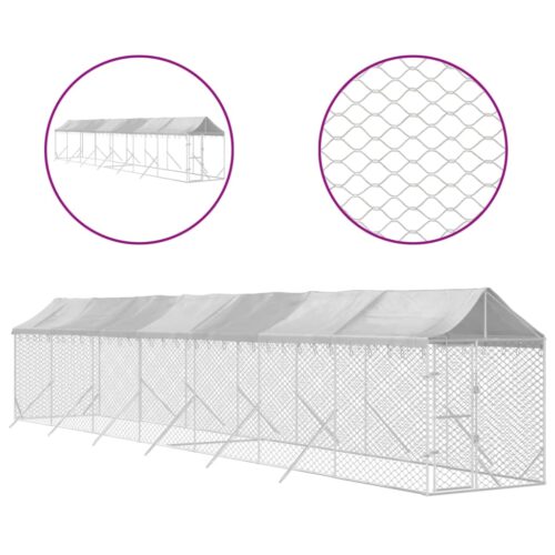Outdoor Dog Kennel with Roof Silver 2x14x2.5mGalvanised Steel - Image 2