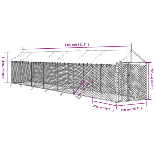 Outdoor Dog Kennel with Roof Silver 2x14x2.5mGalvanised Steel - Image 4