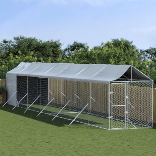 Outdoor Dog Kennel with Roof Silver 2x14x2.5mGalvanised Steel - Image 5