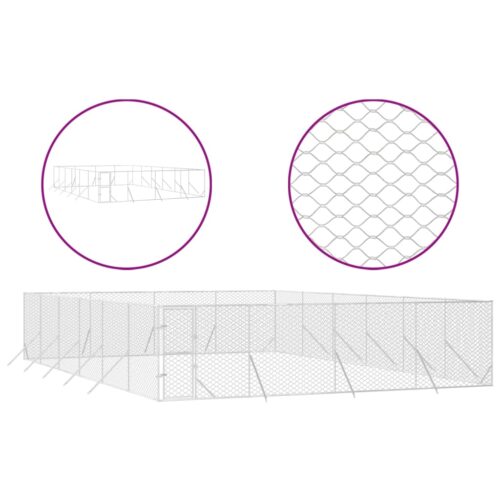 Outdoor Dog Kennel Silver 8x12x2mGalvanised Steel - Image 2