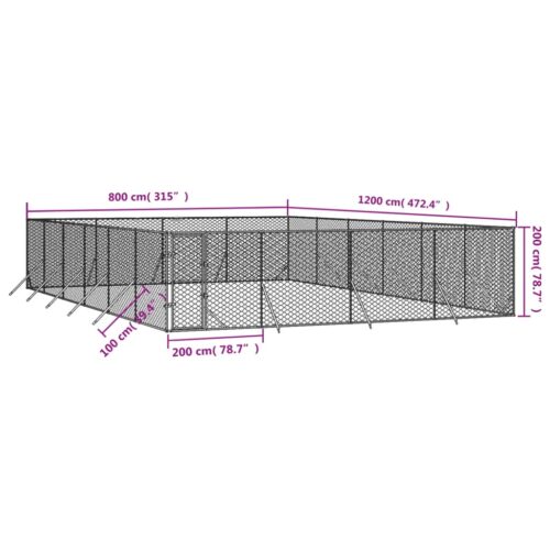 Outdoor Dog Kennel Silver 8x12x2mGalvanised Steel - Image 4