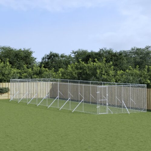 Outdoor Dog Kennel Silver 4x16x2mGalvanised Steel - Image 5
