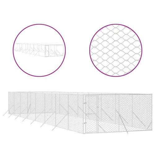Outdoor Dog Kennel Silver 4x16x2mGalvanised Steel - Image 2