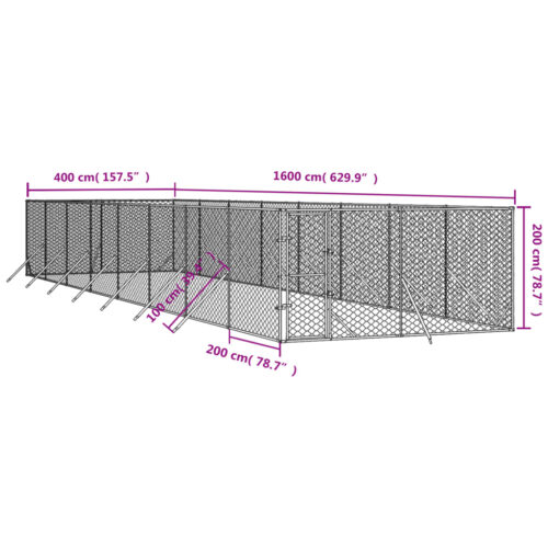 Outdoor Dog Kennel Silver 4x16x2mGalvanised Steel - Image 4