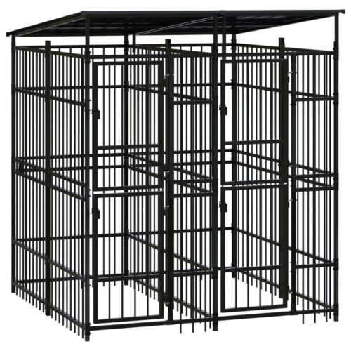 Outdoor Dog Kennel with Roof Steel 3.69m²
