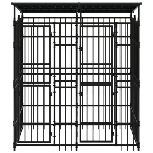 Outdoor Dog Kennel with Roof Steel 3.69m² - Image 2