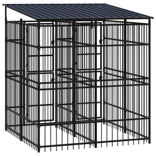 Outdoor Dog Kennel with Roof Steel 3.69m² - Image 4