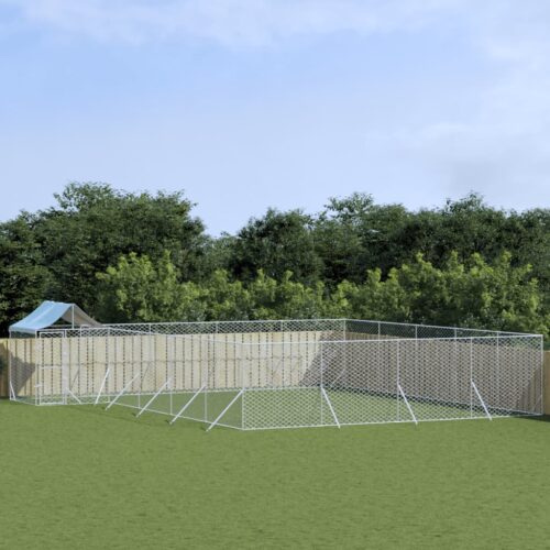 Outdoor Dog Kennel with Roof Silver 10x8x2.5mGalvanised Steel - Image 5