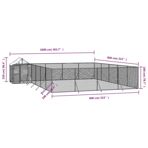 Outdoor Dog Kennel with Roof Silver 10x8x2.5mGalvanised Steel - Image 4