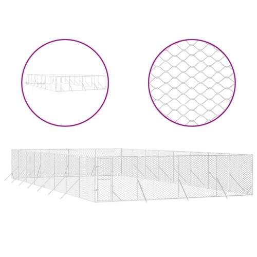 Outdoor Dog Kennel Silver 8x16x2mGalvanised Steel - Image 2