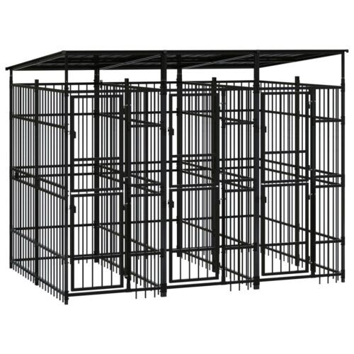 Outdoor Dog Kennel with Roof Steel 5.53m²