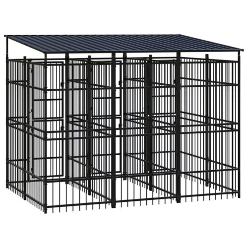 Outdoor Dog Kennel with Roof Steel 5.53m² - Image 4