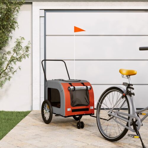 Pet Bike Trailer Orange Grey Oxford Fabric Iron - Image 2