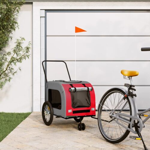 Pet Bike Trailer Red Grey Oxford Fabric Iron - Image 2