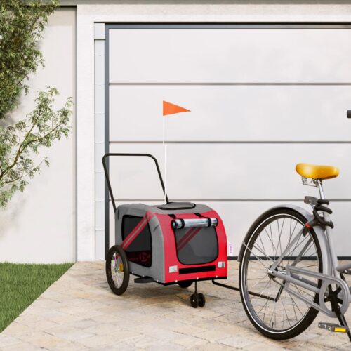 Pet Bike Trailer Red Grey Oxford Fabric Iron - Image 2