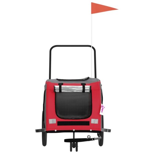 Pet Bike Trailer Red Grey Oxford Fabric Iron - Image 5