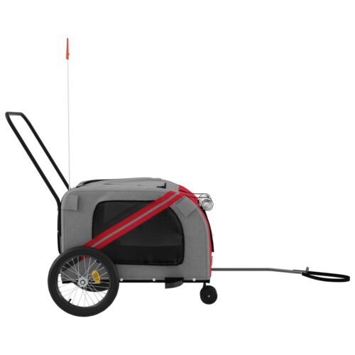Pet Bike Trailer Red Grey Oxford Fabric Iron - Image 7