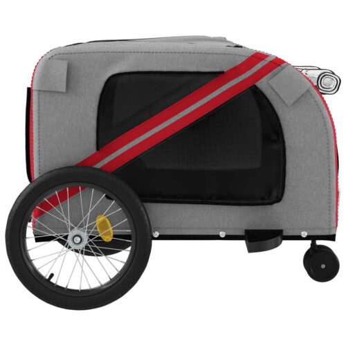 Pet Bike Trailer Red Grey Oxford Fabric Iron - Image 8