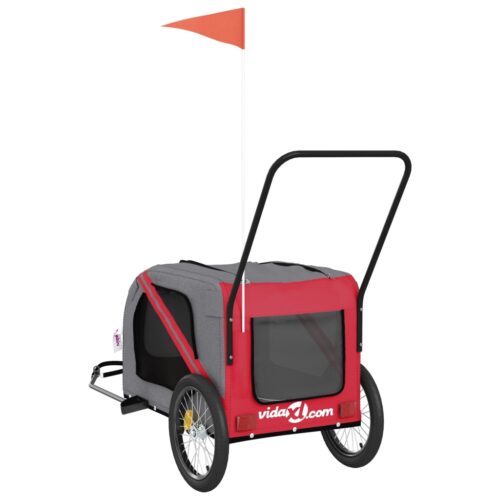 Pet Bike Trailer Red Grey Oxford Fabric Iron - Image 9