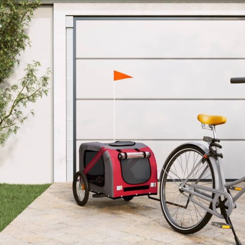 Pet Bike Trailer Red Grey Oxford Fabric Iron - Image 2