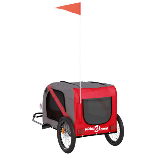 Pet Bike Trailer Red Grey Oxford Fabric Iron