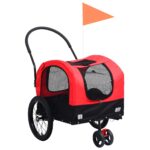 2-in-1 Pet Bike Trailer Jogging Stroller Red Black
