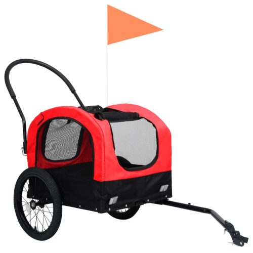 2-in-1 Pet Bike Trailer Jogging Stroller Red Black - Image 3