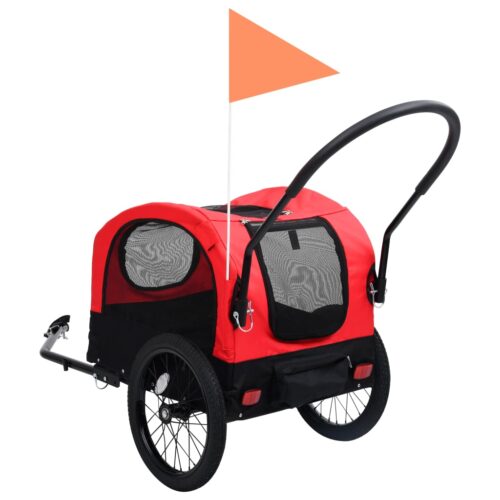 2-in-1 Pet Bike Trailer Jogging Stroller Red Black - Image 5
