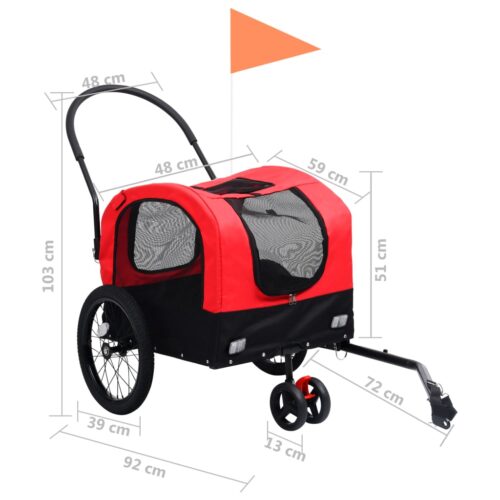 2-in-1 Pet Bike Trailer Jogging Stroller Red Black - Image 11