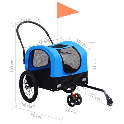 2-in-1 Pet Bike Trailer Jogging Stroller Blue Black - Image 11