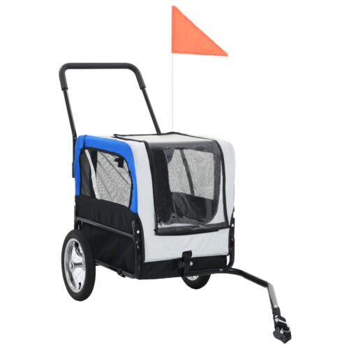 2-in-1 Pet Bike Trailer Jogging Stroller Grey Blue - Image 2