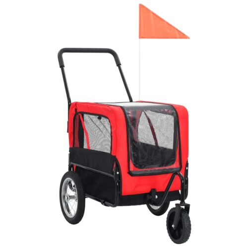 2-in-1 Pet Bike Trailer Jogging Stroller Red Black