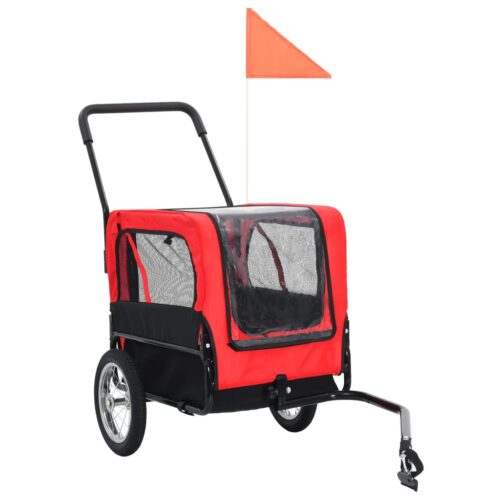 2-in-1 Pet Bike Trailer Jogging Stroller Red Black - Image 2