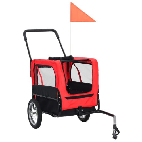 2-in-1 Pet Bike Trailer Jogging Stroller Red Black - Image 10