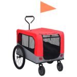 2-in-1 Pet Bike Trailer Jogging Stroller Red Grey
