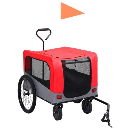 2-in-1 Pet Bike Trailer Jogging Stroller Red Grey - Image 2