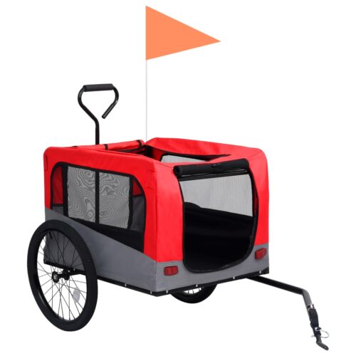2-in-1 Pet Bike Trailer Jogging Stroller Red Grey - Image 3