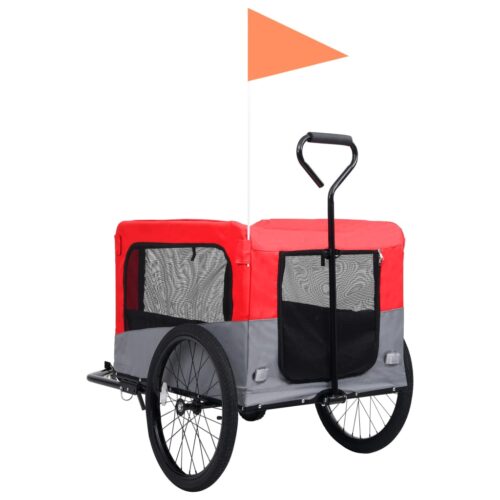 2-in-1 Pet Bike Trailer Jogging Stroller Red Grey - Image 5