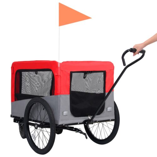 2-in-1 Pet Bike Trailer Jogging Stroller Red Grey - Image 6