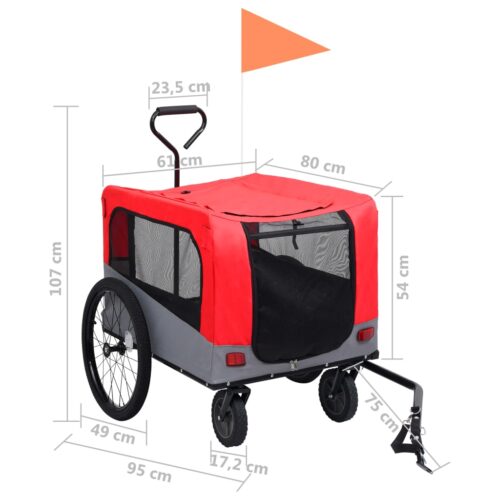 2-in-1 Pet Bike Trailer Jogging Stroller Red Grey - Image 11