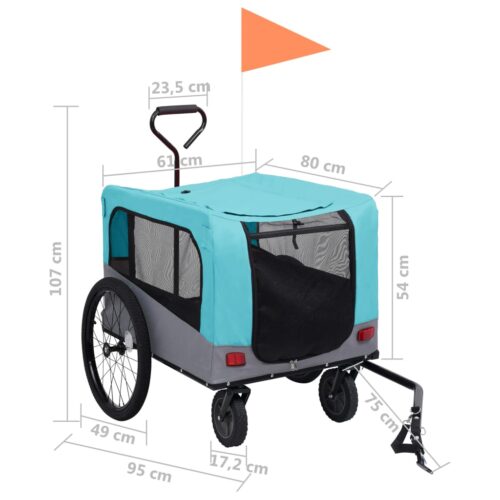 2-in-1 Pet Bike Trailer Jogging Stroller Blue Grey - Image 11