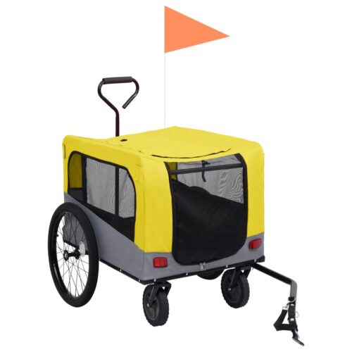 2-in-1 Pet Bike Trailer Jogging Stroller Yellow Grey - Image 2