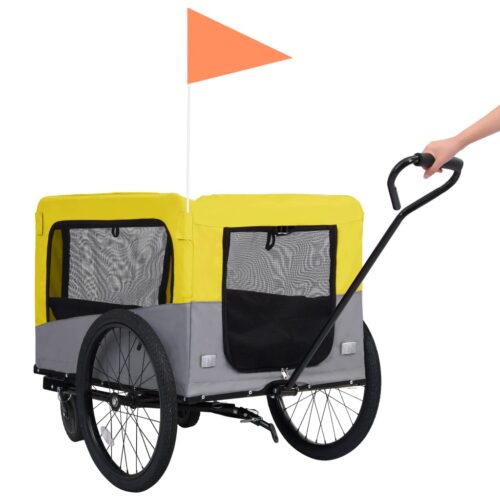 2-in-1 Pet Bike Trailer Jogging Stroller Yellow Grey - Image 6