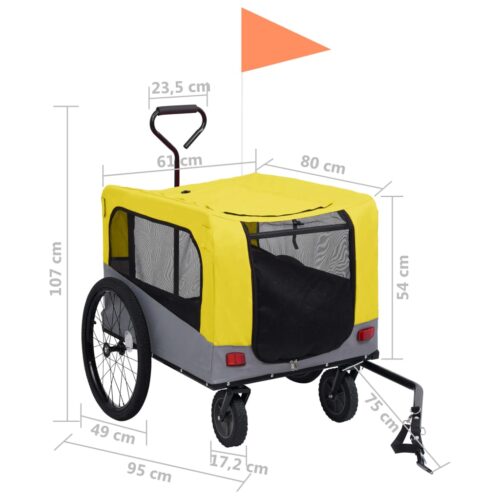 2-in-1 Pet Bike Trailer Jogging Stroller Yellow Grey - Image 11
