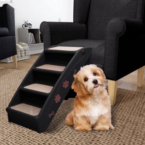 Folding Dog Stairs Black 62x40x49.5cm